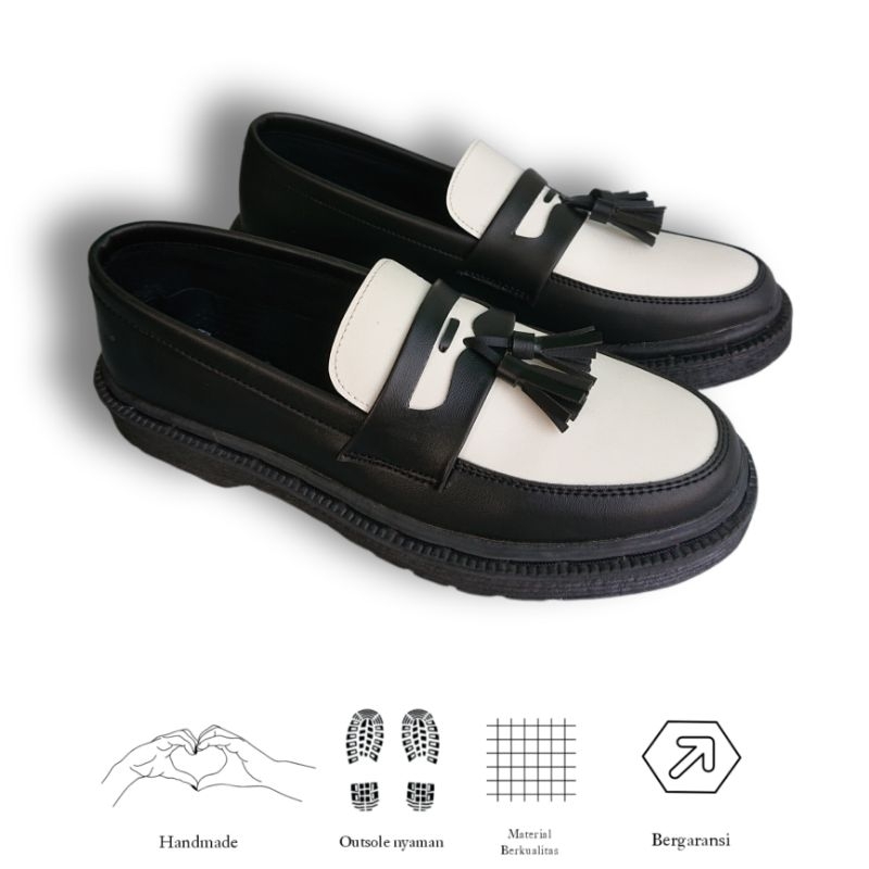 Putih HITAM Docmart Penny Loafer รองเท้าอย่างเป็นทางการของผู้ชาย Cool สีดําและสีขาว