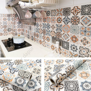 sticker dapur anti api air dan minyak panas 6 meter X 60 cm(P X T) motif batik biru coklat