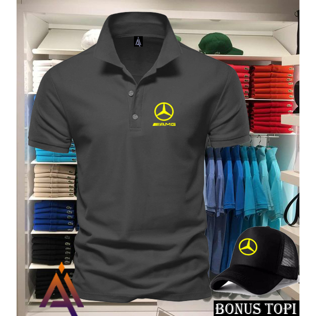 หมวกโบนัส!!. เสื้อยืดคอปกสั้น Merci AMC Yellow ใหม่ล่าสุด../ เจ๋งที่สุด 1805 < เสื้อเชิ้ตแขนสั้นคุณภ