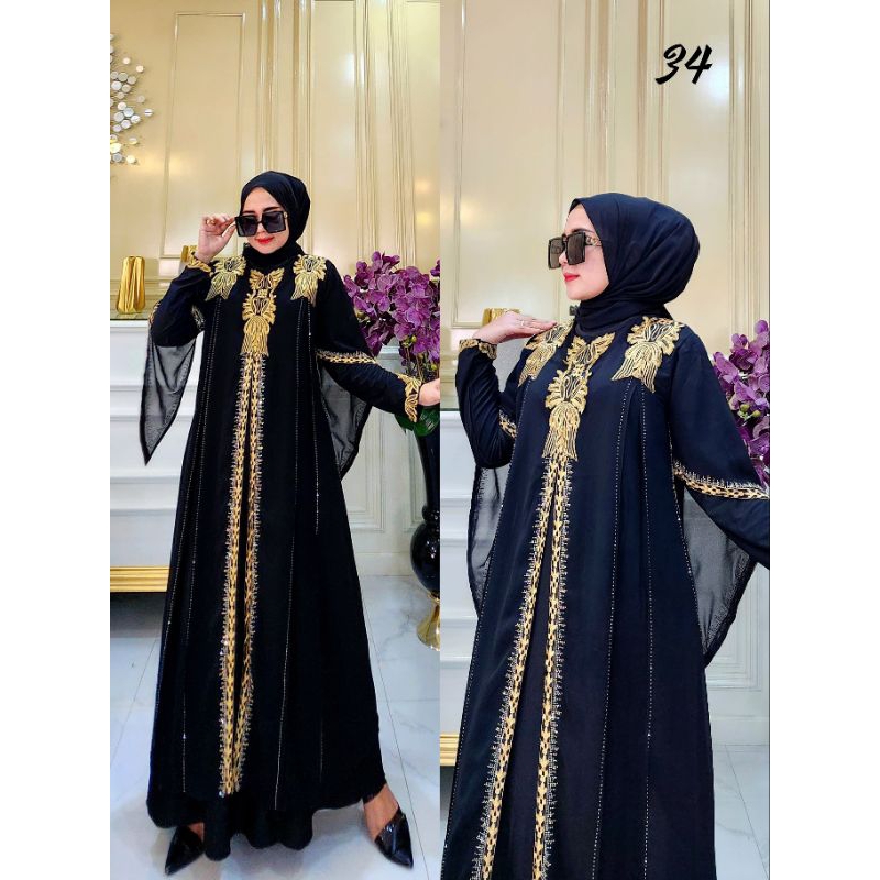 HITAM TURKEY ABAYA GAMIS EMBROIDERED RAFFLESIA สีดําและสี