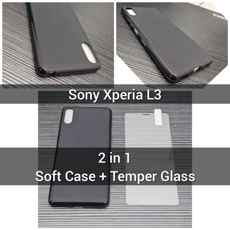 2 in 1 กระจกนิรภัย Soft Case Sony Xperia L3 Black mate I3312, I4312, I4332, I3322