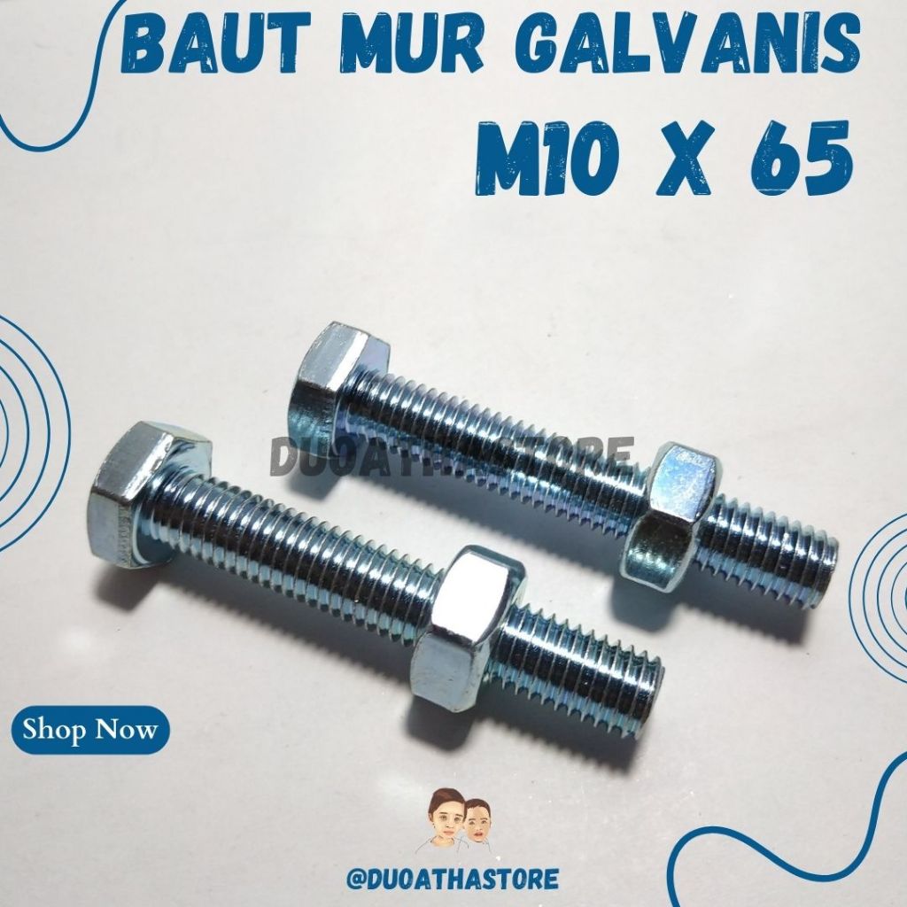 M10 X 65 น็อตโบลท์สีขาว M10x65 BMP M10 x 65 มม. กัลวาไนซ์ HEX