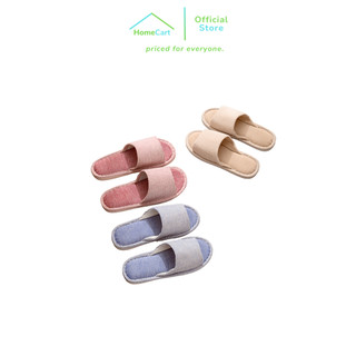 Homecart Sandal Rumah Kamar Tidur Anti Slip Model Garis Bahan Flanel Sendal Slop Empuk Anti Licin