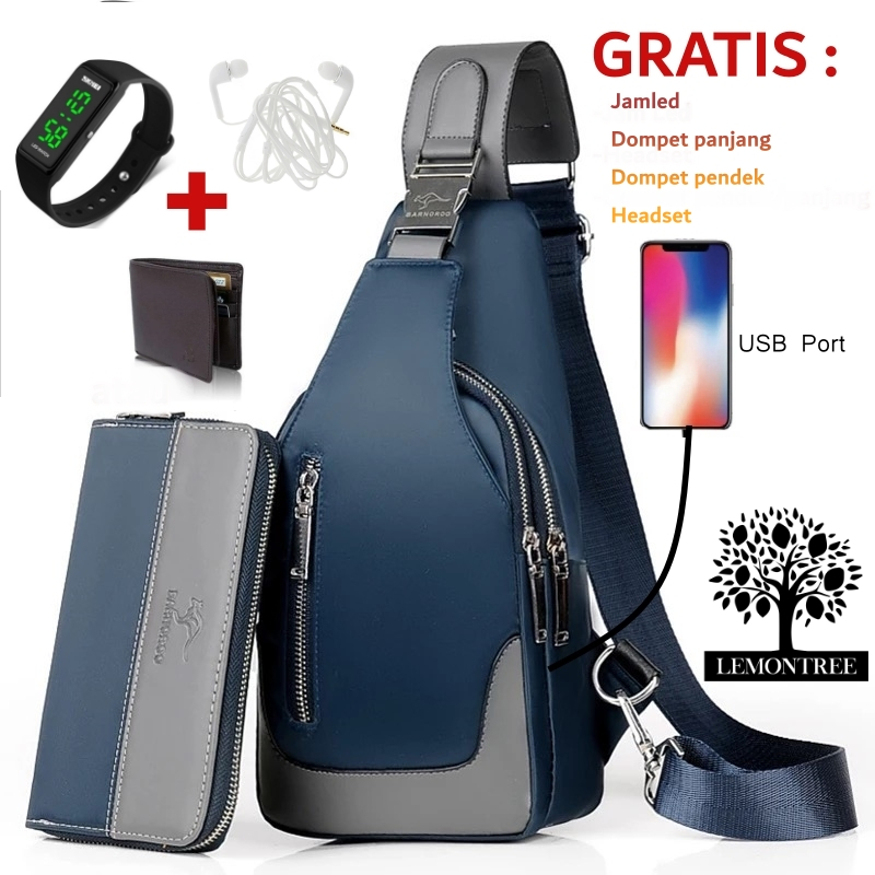 กระเป๋าสะพายข้างผู้ชายผ้าแคนวาสกันน้ํา 6in1 / lba