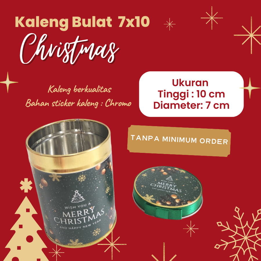 HIJAU ขวดคุกกี้คริสต์มาส Round Christmas Tin D7T10 Green Xmas by Hapunni Collection