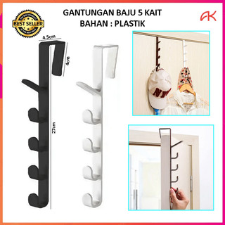 ANK GANTUNGAN BAJU BELAKANG PINTU 5 KAIT BAHAN PLASTIK / HANGER PINTU SERBAGUNA