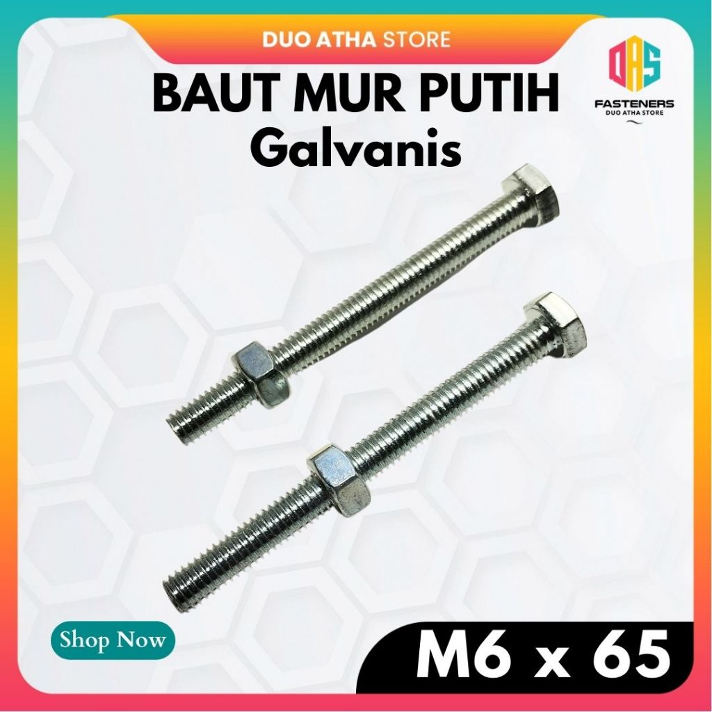 M6x65 Bolt Nut M6 X 65 BMP สังกะสี กุญแจสีขาว 10