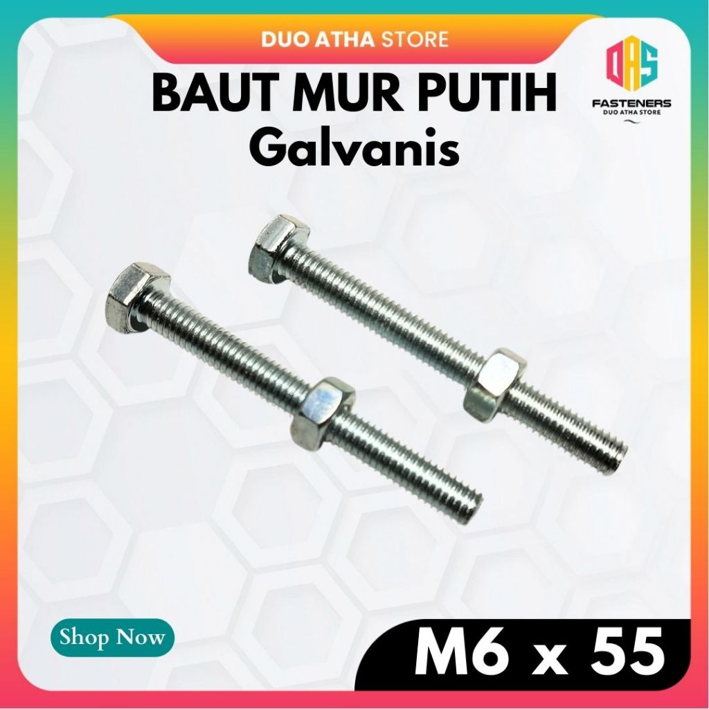 M6x55 Bolt Nut M6 X 55 BMP สังกะสี กุญแจสีขาว 10
