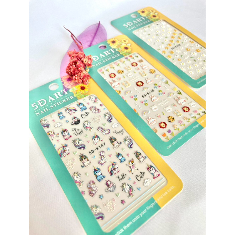 NAIL ART STICKER 5D UNICORN, FLOWER MIX, ANIMAL NAIL STICKER
