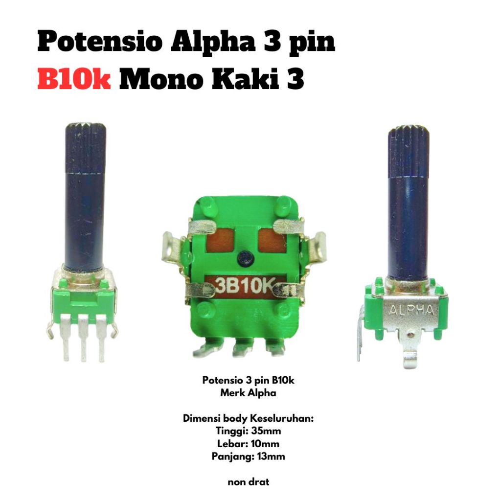 HIJAU Alpha 3 ขา B10k Mono Potentiometer 3 ขา Bend Green 103