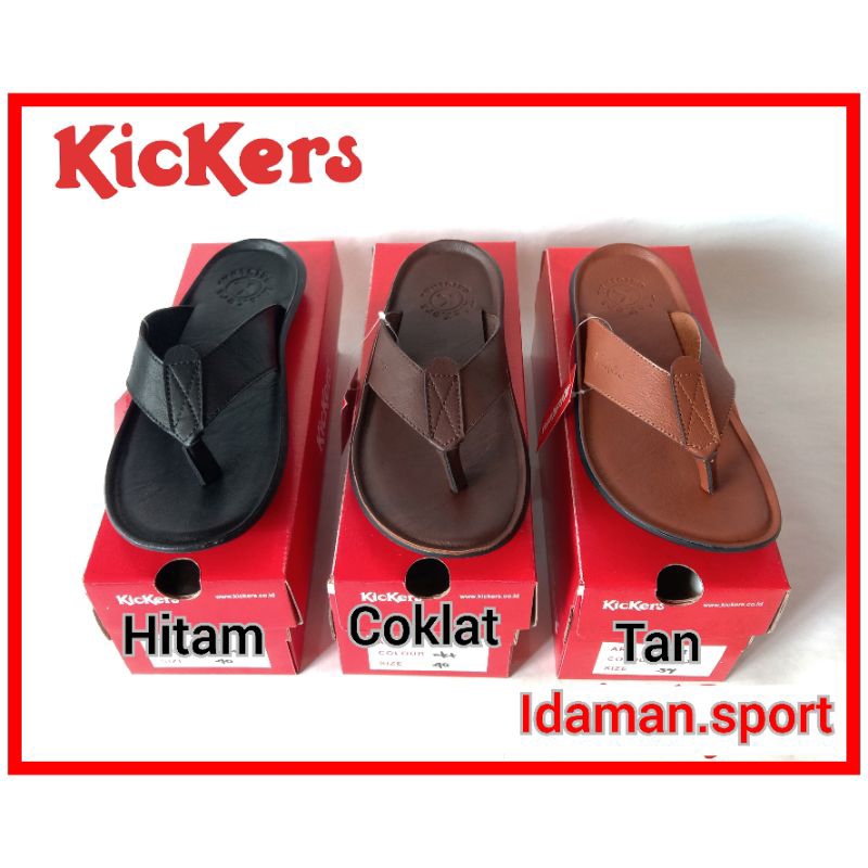 Kickers Mens Casual Plain Black Flip-Flops / Kickers Mens Leather Flip-Flops / Kickers Adult Leather