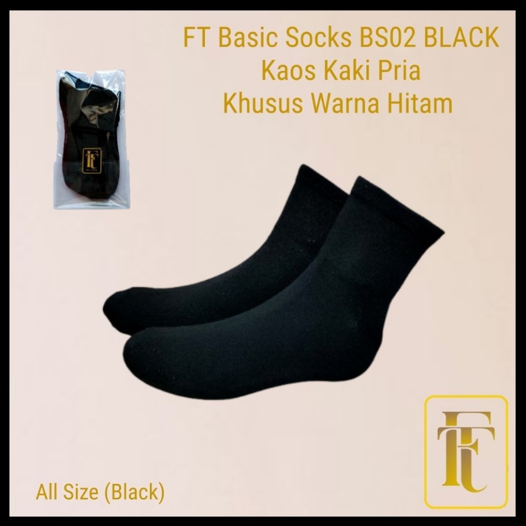 Hitam Ft Basic Black Socks BS02 - ถุงเท้าผู้ชาย& 39;S สีดําพิเศษ