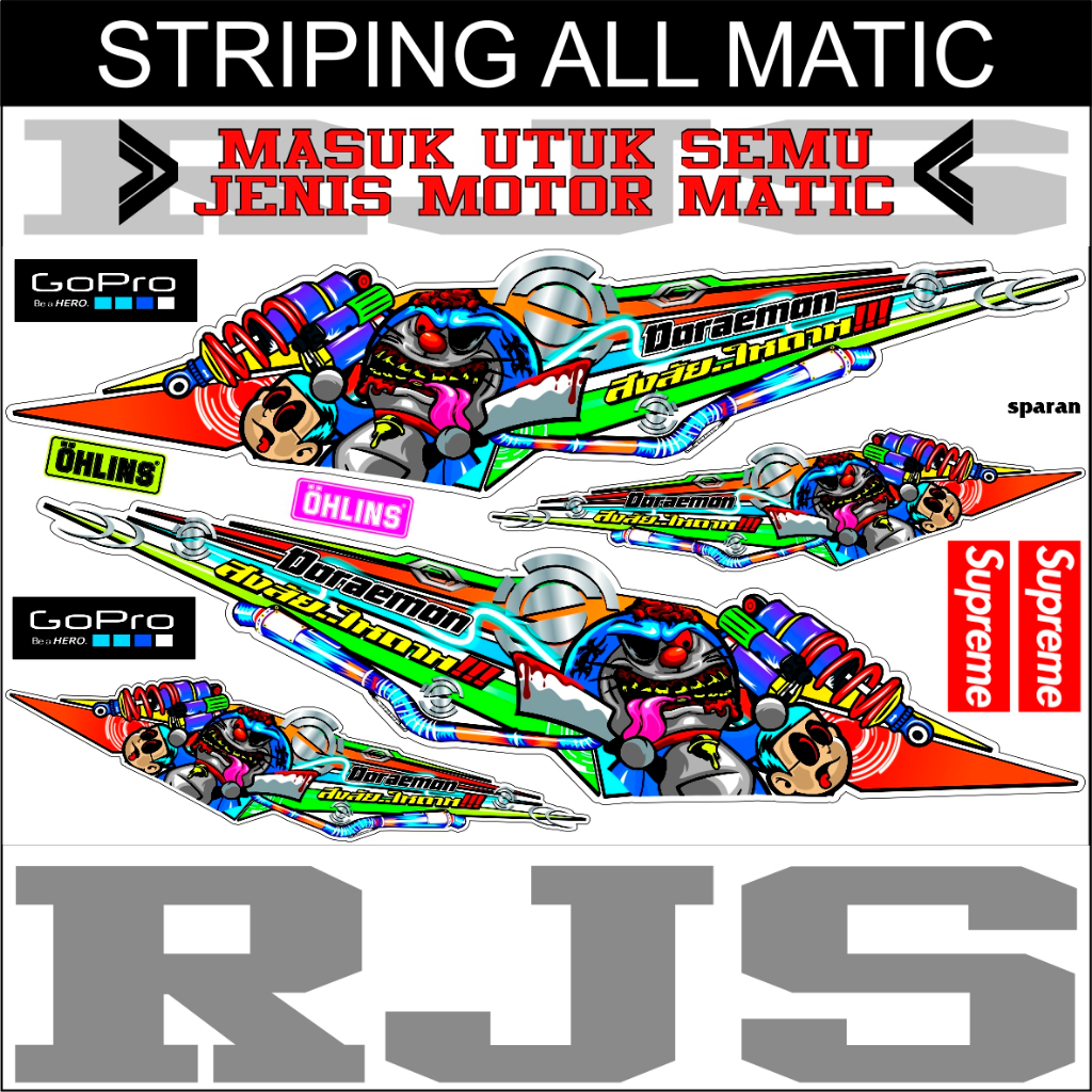 ALL MATIC MOTORCYCLE STRIPING STICKER DORAEMON ZOMBIE MOTIF / UNIVERSAL MATIC / STICKER / SCOOPY / MIO / FINO / AEROX OLD / NEW / SUZUKI NEX 1 NEX 2 ราคา ถูกที่สุด ดีลบีเคเค แกลเลอรีภาพที่ 2