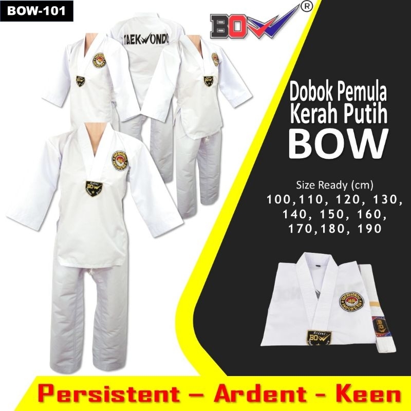 MERAH Debok Beginner Uniform Taekwondo Clothes BOW collar white and red black poom