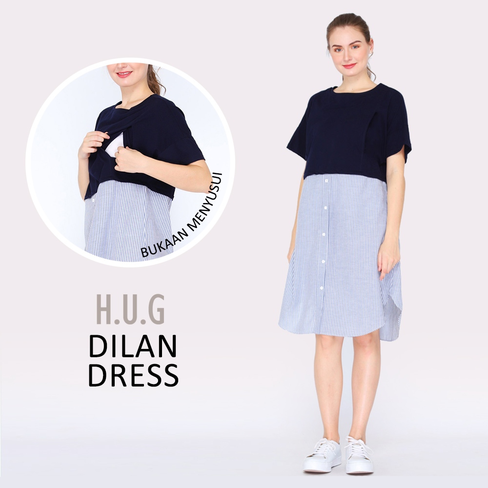 HUG DILAN - Nursing Dress Oversize Combed T-Shirt สําหรับสตรีมีครรภ์ คุณแม่ให้นมบุตร ชุดให้นมขั้นพื้