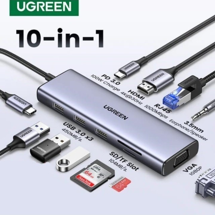 Ugreen HUB 10 IN 1 USB TYPE C MULTIFUNCTION ADAPTER UGREEN 15601
