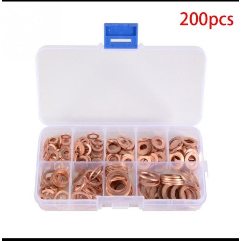 200 ชิ้นปะเก็น Bolt & Nut แหวนแบนทองแดง O แหวน Taffiware