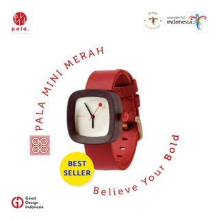 PALA Nusantara MERAH MINI JAM TANGAN KAYU DAN KULIT ASLI FASHION Wanita Pria Unisex