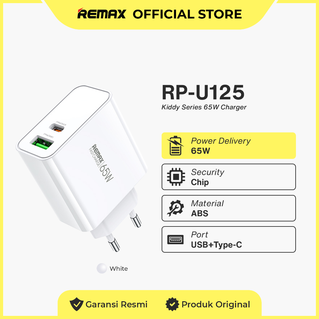 Remax Fast Charging Adapter GaN 65W PD+QC Smart Protection&Pps RP-U125