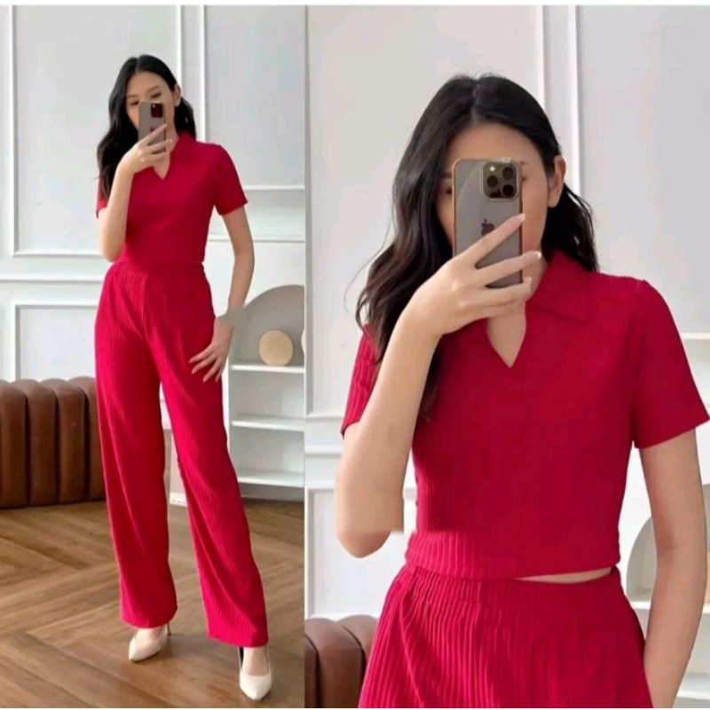 One Set Rib Knit Hornet - One Set of Women& 39;s Clop Top