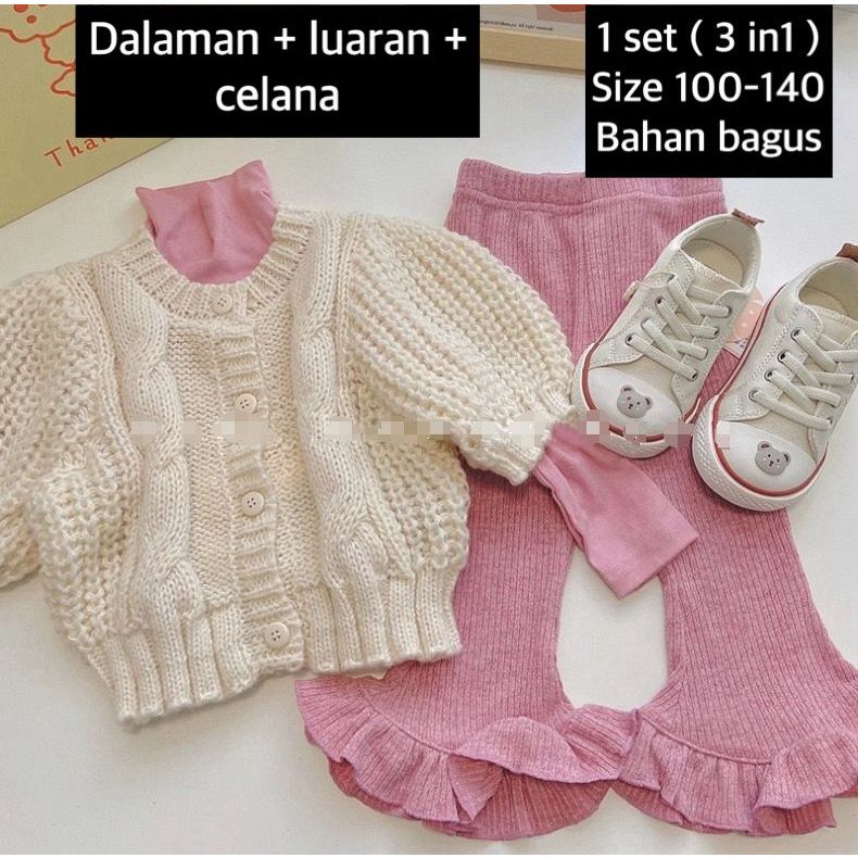 (LOLI-JKT) BS- 555 CHILDRENS SET 3N1 CUTBRAY DUSTY KNIT CREAM SIZE 100-140