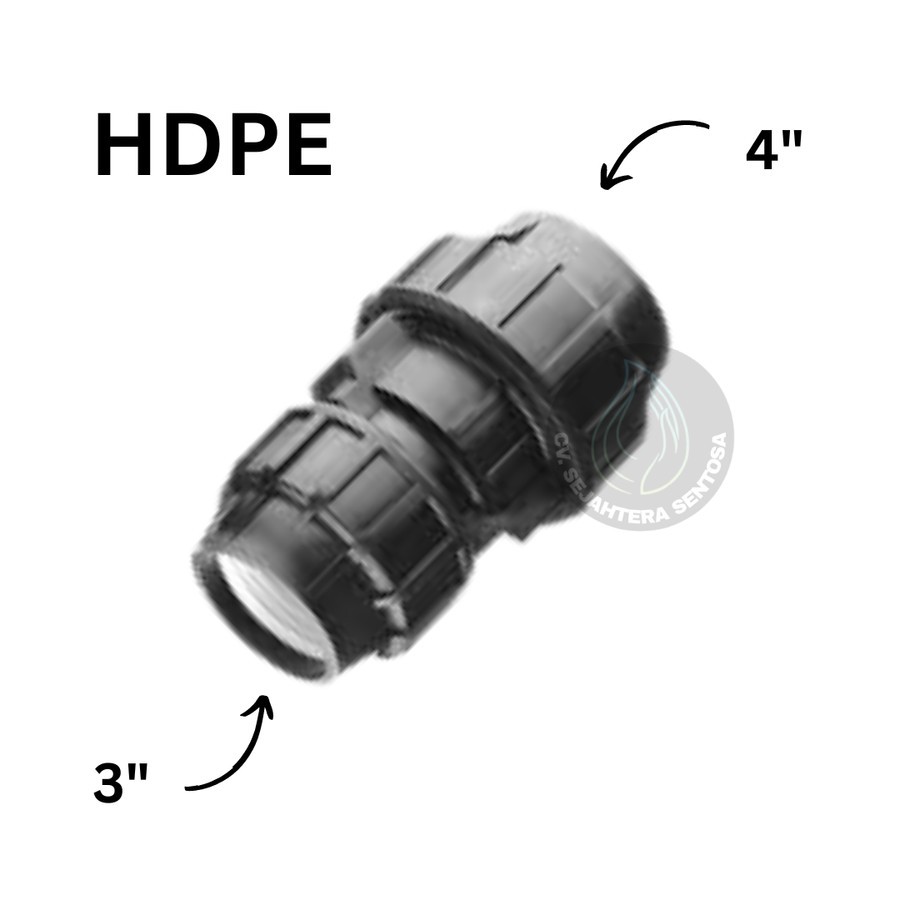 ลด HDPE PN16 4 x 3" Verlop Sok HDPE Vlok การเชื่อมต่อท่อ HDPE