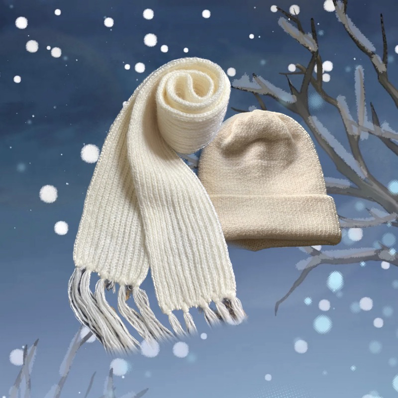 Save PACKAGE SET SCARF + BEANIE Bundle Premium Tebel Handmade หมวกถักคู่ผู้ใหญ่พิเศษ Overseas Snow W