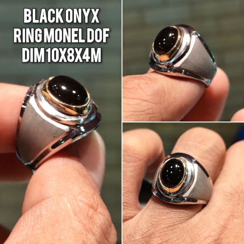 YEMEN AGATE STONE RING SMALL BLACK ONYX RING MONEL DOFF