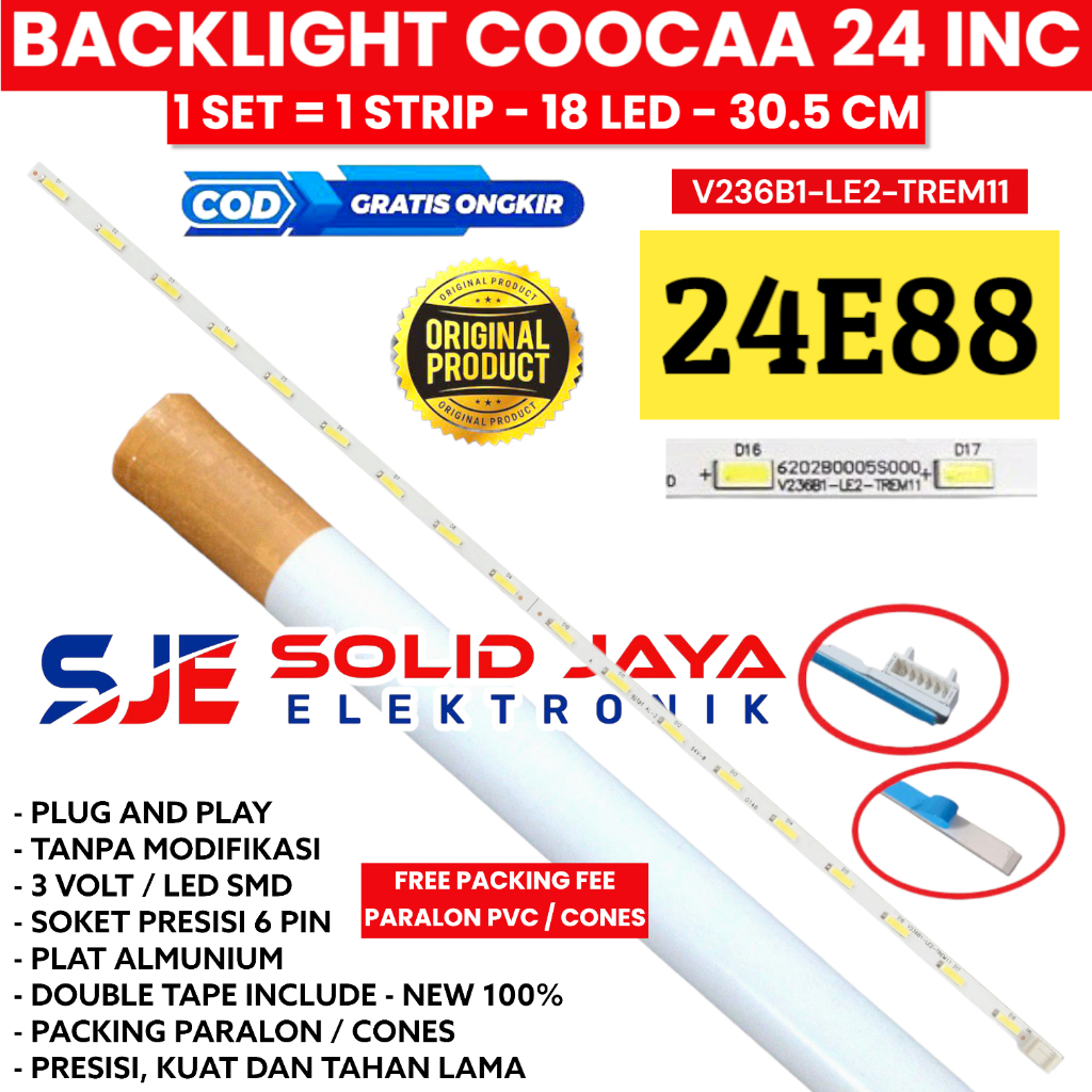 BACKLIGHT LED TV 24 INC COOCAA MITO 24E88 COOCCA KOKA BL LED INCH IN 3V 18K 18 LED SMD STRIP LIGHTS 