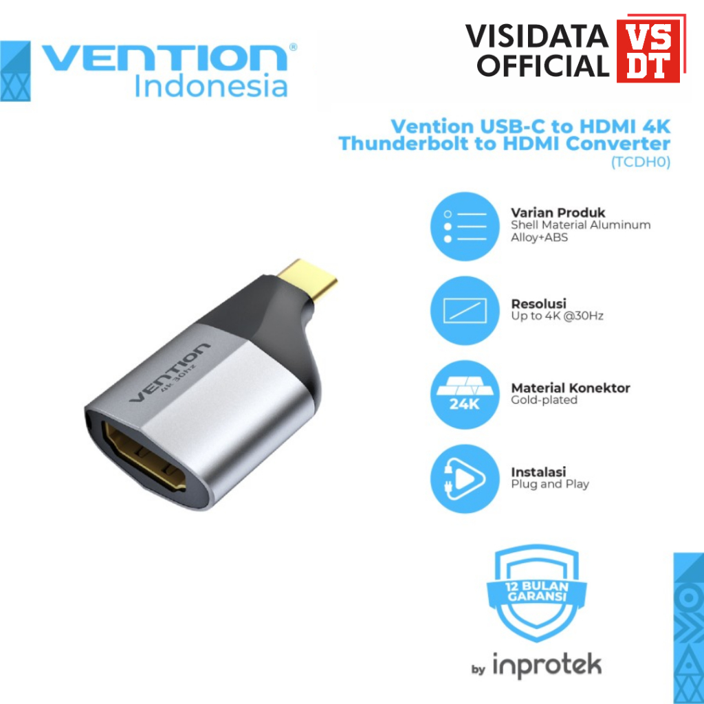 Vention อะแดปเตอร์แปลง USB Type C เป็น HDMI Dongle USB-C ตัวผู้ เป็น HDMI