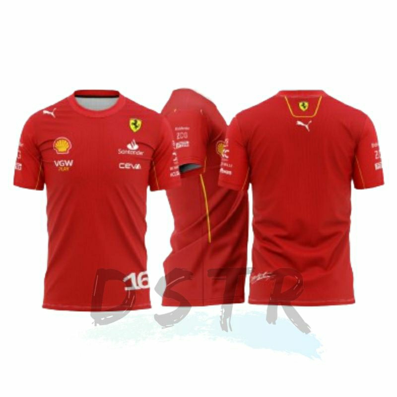 เสื้อกีฬาแขนสั้น ลายทีม MERAH F1 2024 Formula One Team Ferrari Charles สีแดง