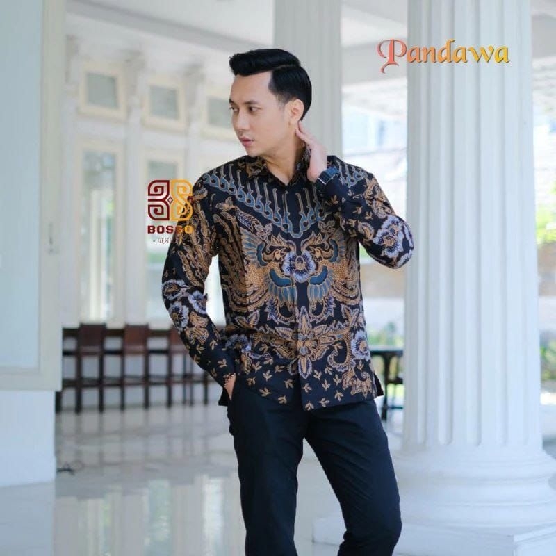 Kemeja เสื้อเชิ้ตบาติกผู้ชายแขนยาวเสื้อเชิ้ตลําลองทันสมัยโดย cn.idstore