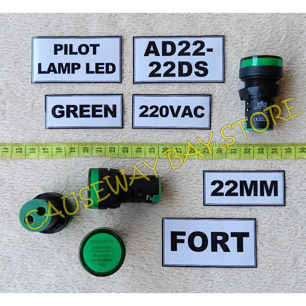 PILOT LAMP 22MM 220VAC AD22-22DS สีเขียว FORT