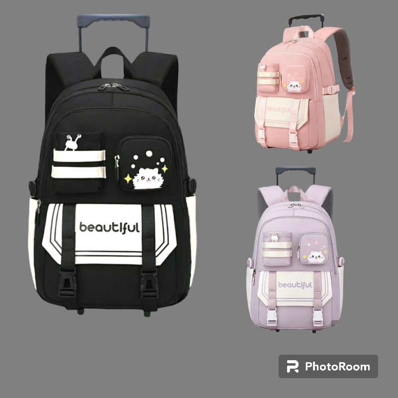 DBS BEAUTIFUL Trolley Backpack with Wheels for Elementary School Children with the Last Cat Motif