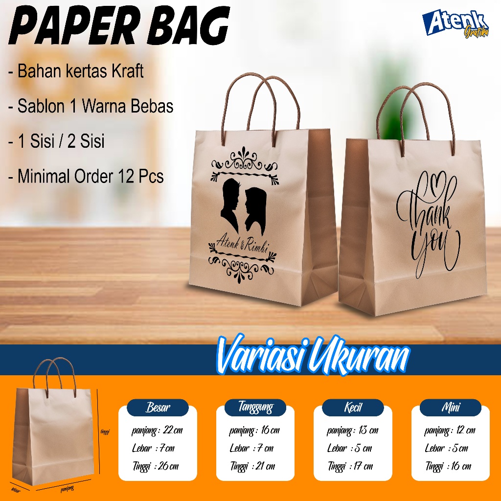 กระเป๋ากระดาษ CUSTOM KRAFT - สีน้ําตาล KRAFT PAPERBAG PAPER BAG