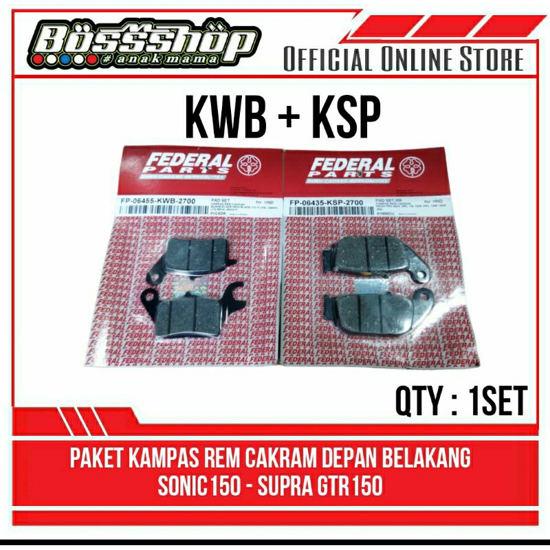 Federal federal federal | ผ้าเบรค/แพ็คเกจผ้าดิสหน้า+หลังสําหรับ SUPRA GTR - SONIC 150R [ KWB+KSP]