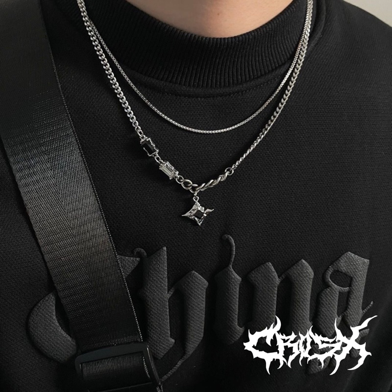 EXCLUSIVE TRON NECKLACE / STAR CROSS NECKLACE CROSS NECKLACE DOUBLE LAYER NECKLACE