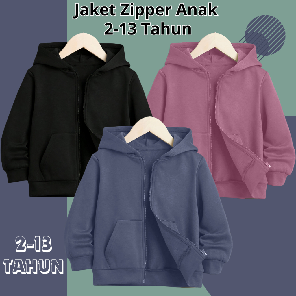เสื้อแจ็คเก็ตมีฮู้ดธรรมดาสําหรับเด็กอายุ 2 3 4 5 6 7 8 9 10 11 12 13 ปีซิปรุ่น