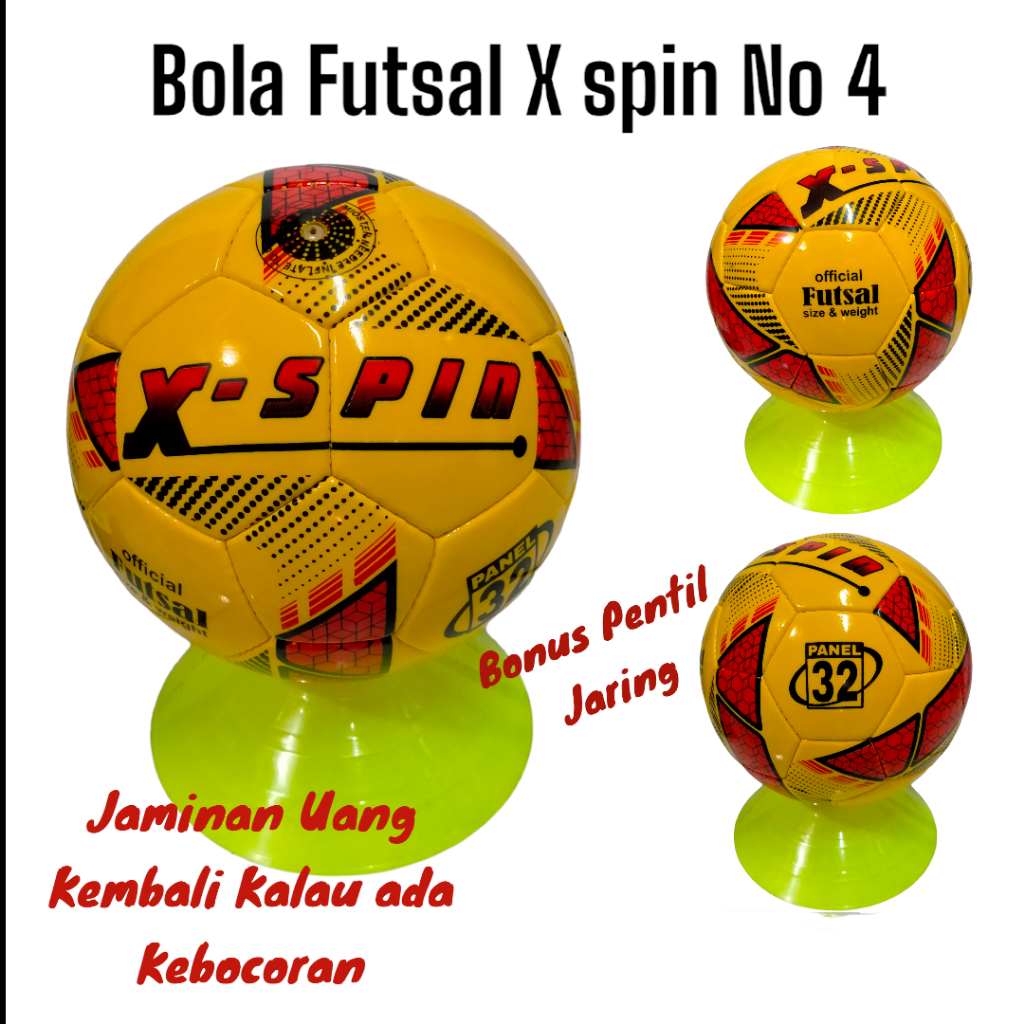 ลูกฟุตซอล X - SPIN ขนาด 4 วัสดุ PU เย็บตาม SNI Bonus Net และวาล์วปั๊ม