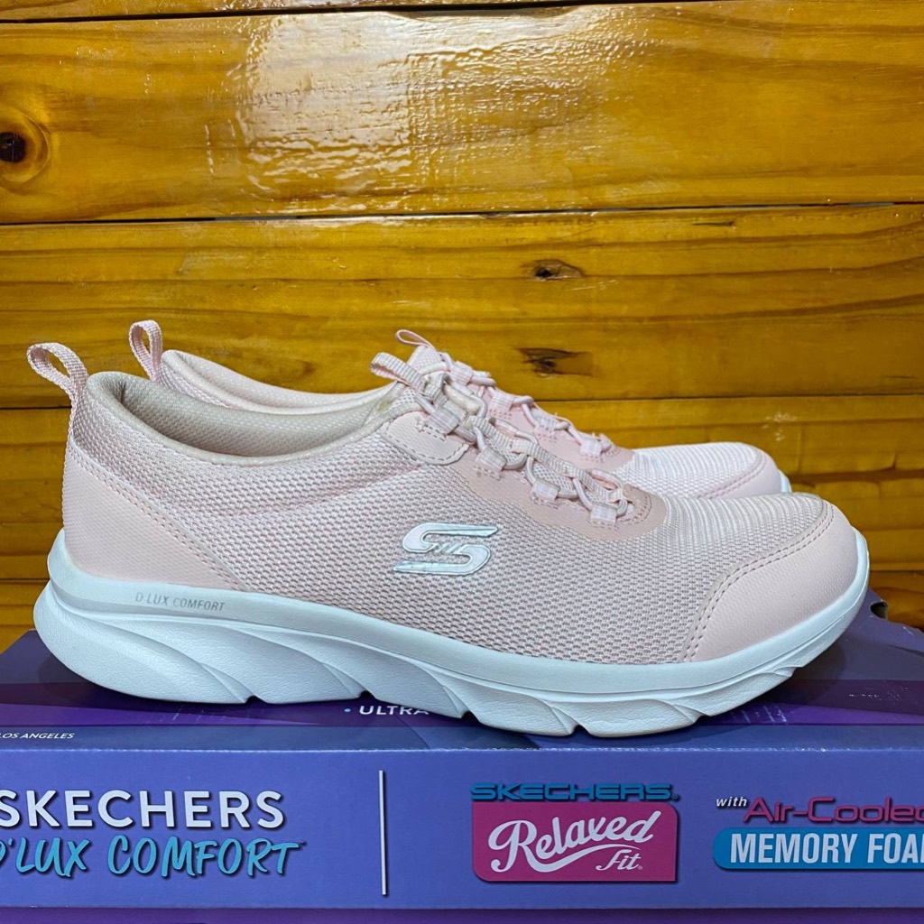 Only SIZE 38 Used SKECHERS รองเท้าสเก็ตเชอร์ โชว์รองเท้า ใส่สบาย ไม่เจ็บเท้า สําหรับผู้หญิง 104344 รองเท้าผ้าใบ สีชมพูอ่อน สายรัดแฟชั่น ยาง ของแท้ ผู้หญิง