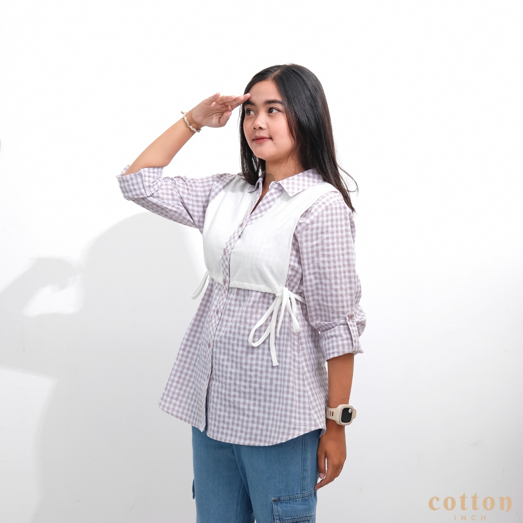 KEMEJA Cotton Inch - เสื้อเชิ้ตลายผู้หญิงโซเฟีย