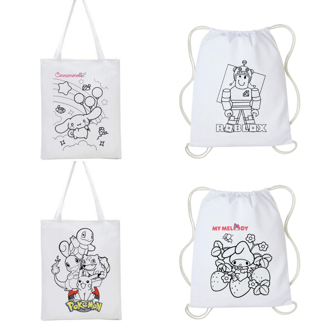 Totebag Goodie Bag Drawstring Bag For Children Coloring Children Painting Canvas Canvas Canvas Canva
