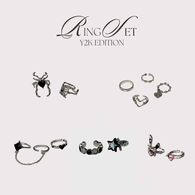 พร้อมความรัก ชุดแหวนเงิน Y2K Aesthetic | แหวน Y2k | ชุดแหวน ไม่จํากัดเพศ