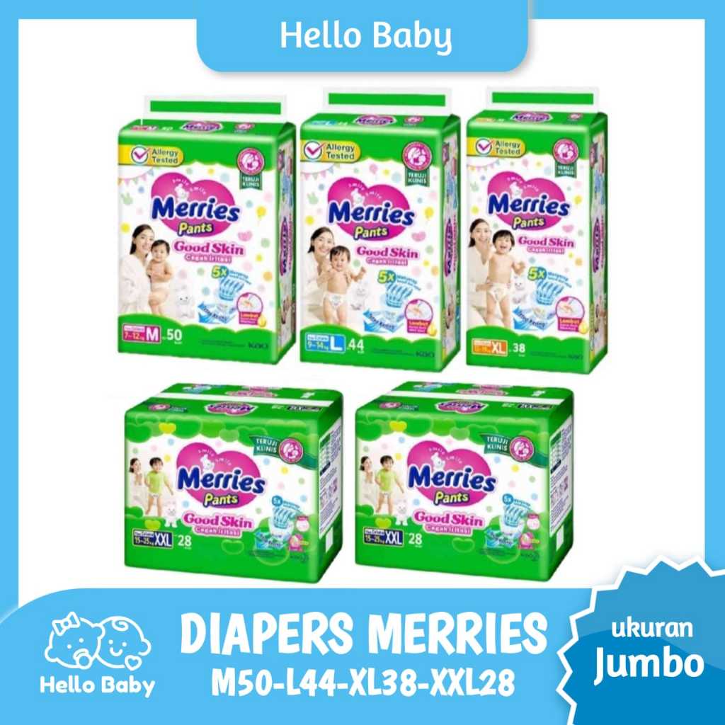 Hello _baby Diapers Merries M50/L44/XL38/XXL28