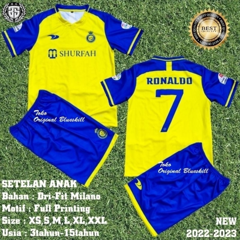ชุดกีฬาเด็กล่าสุด / ชุดเจอร์ซีย์ ronaldo ชุดเด็ก / ชุดเจอร์ซีย์ al nassr ล่าสุด / ชุดเสื้อฟุตบอลเด็ก