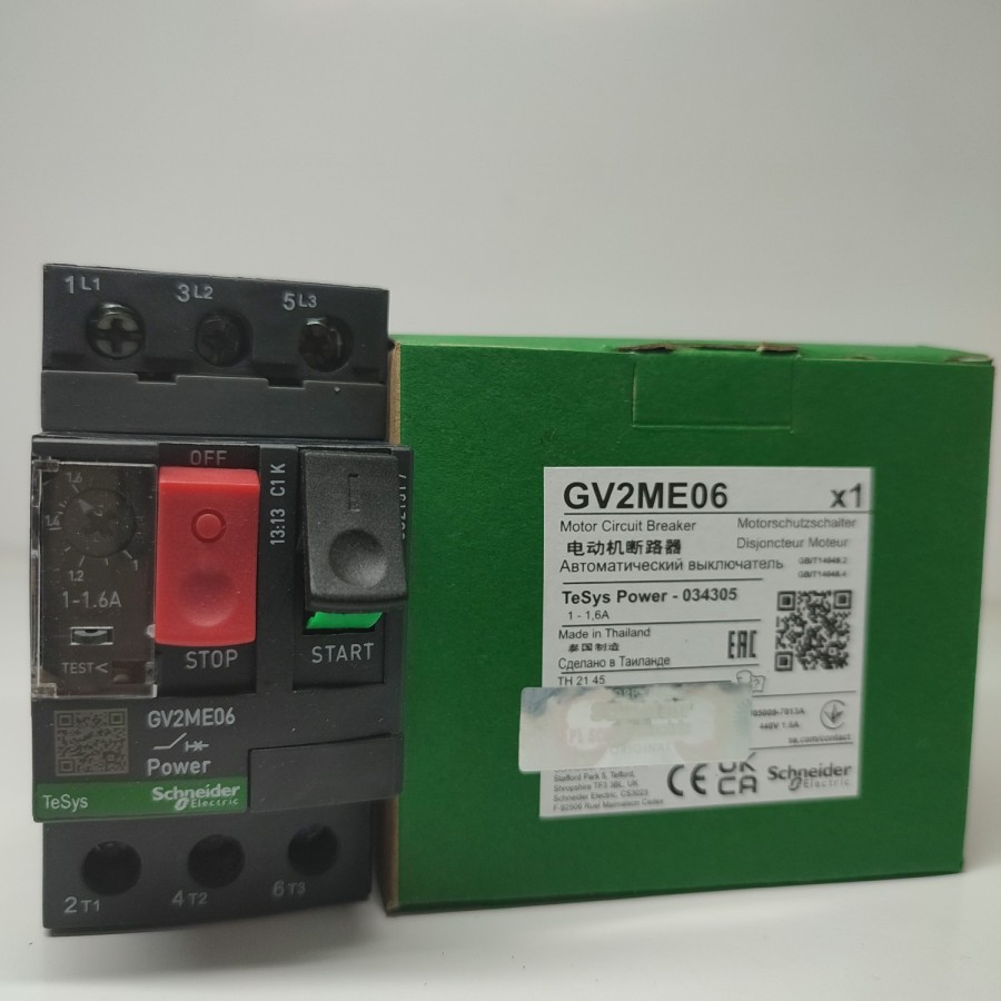 มอเตอร์เซอร์กิตเบรกเกอร์ Schneider gw2me 06 GV2ME06 1A-1.6A 0.57KW