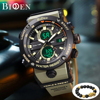 BIDEN Jam Tangan Pria Digital&Analog Anti Air Original Olahraga Multifungsi Alarm Bercahaya Tali Silikon Jam Tangan Cowok