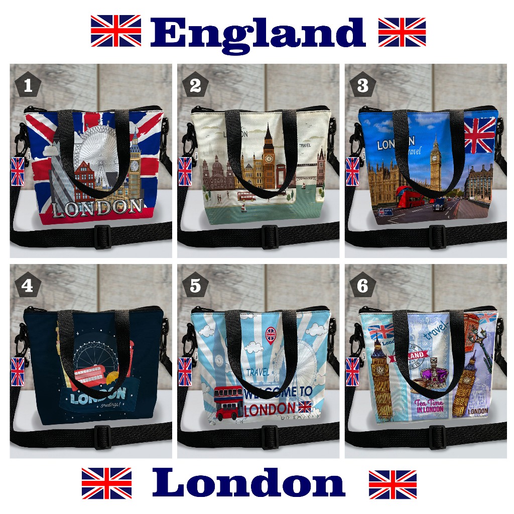 LONDON SOUVENIR ENGLAND BAG 6 MOTIFS READY TO SHIP
