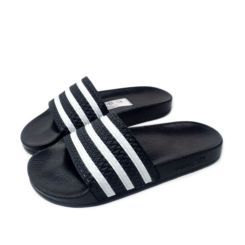 Hitam PUTIH Adidas Mens Womens Casual slide Sandals slip on Black White Stripe topทอล่าสุด
