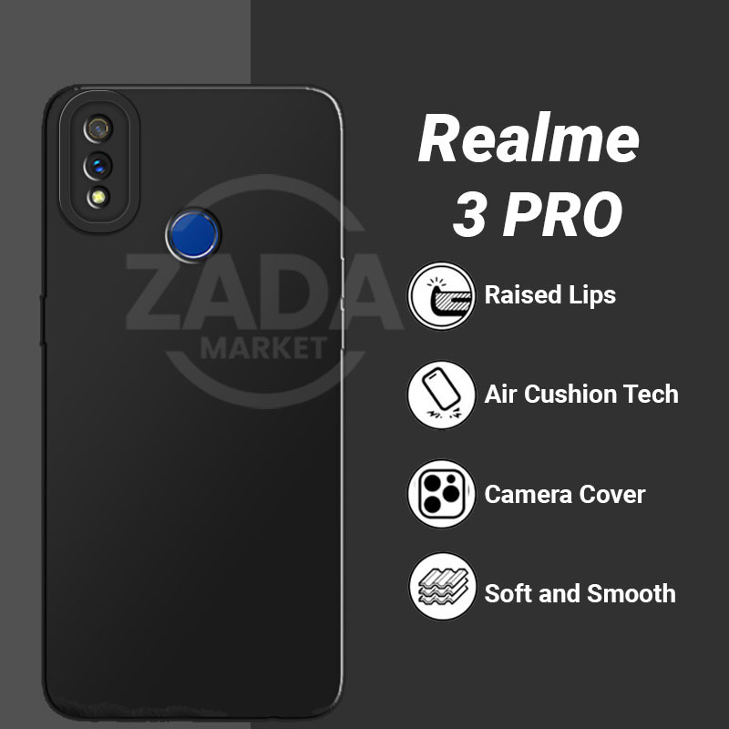 Hitam Zada Case Realme 3 Pro Softcase Pro กล ้ องป ้ องกันสีดํา Doff Blackmatte BIG Candy Casing Cool Case แก ้ วตัวอักษร